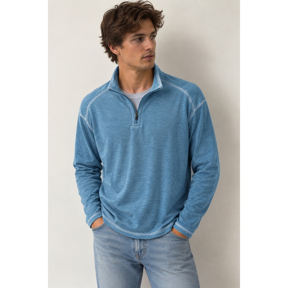 Tommy Bahama Emfielder Mens XL Blue Sweatshirt Contrast Stitching Zip Cotton
